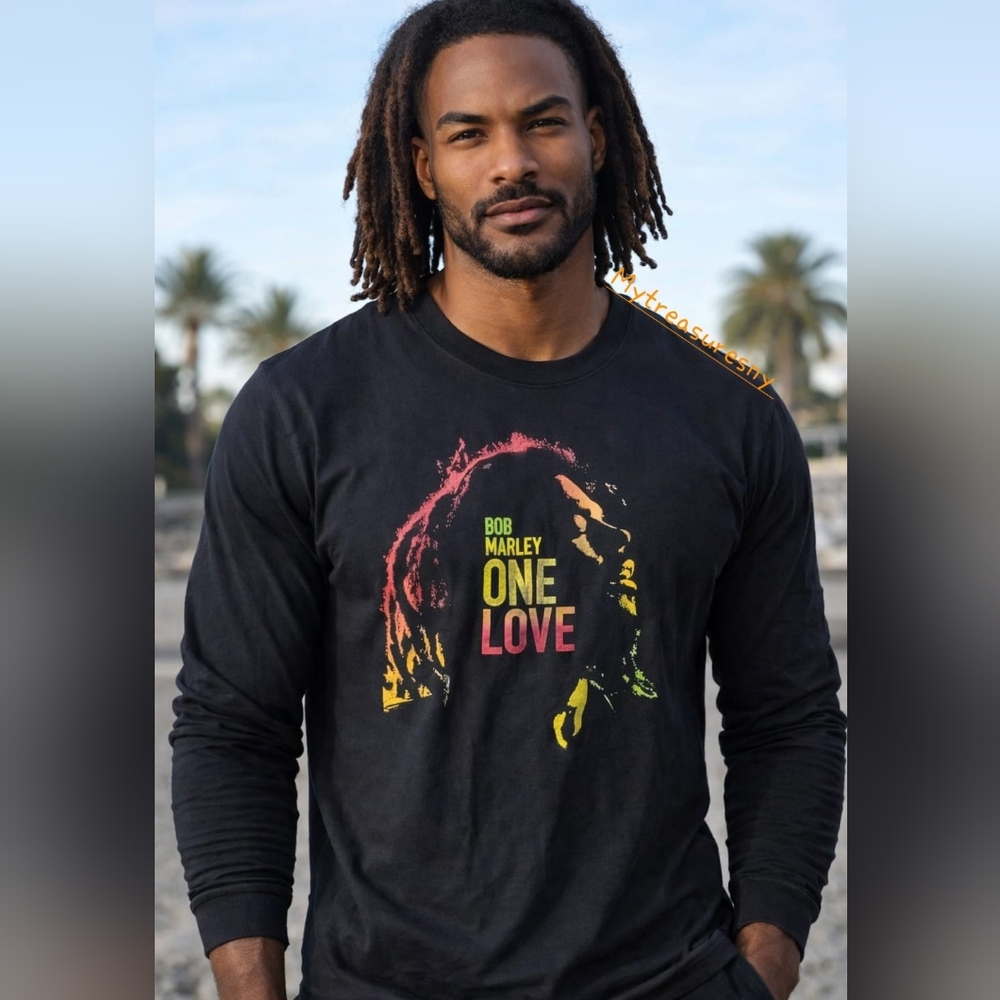 New BOB MARLEY ONE LOVE Black Cotton Tee Promo Movie Unisex Rasta 🇯🇲 Biography